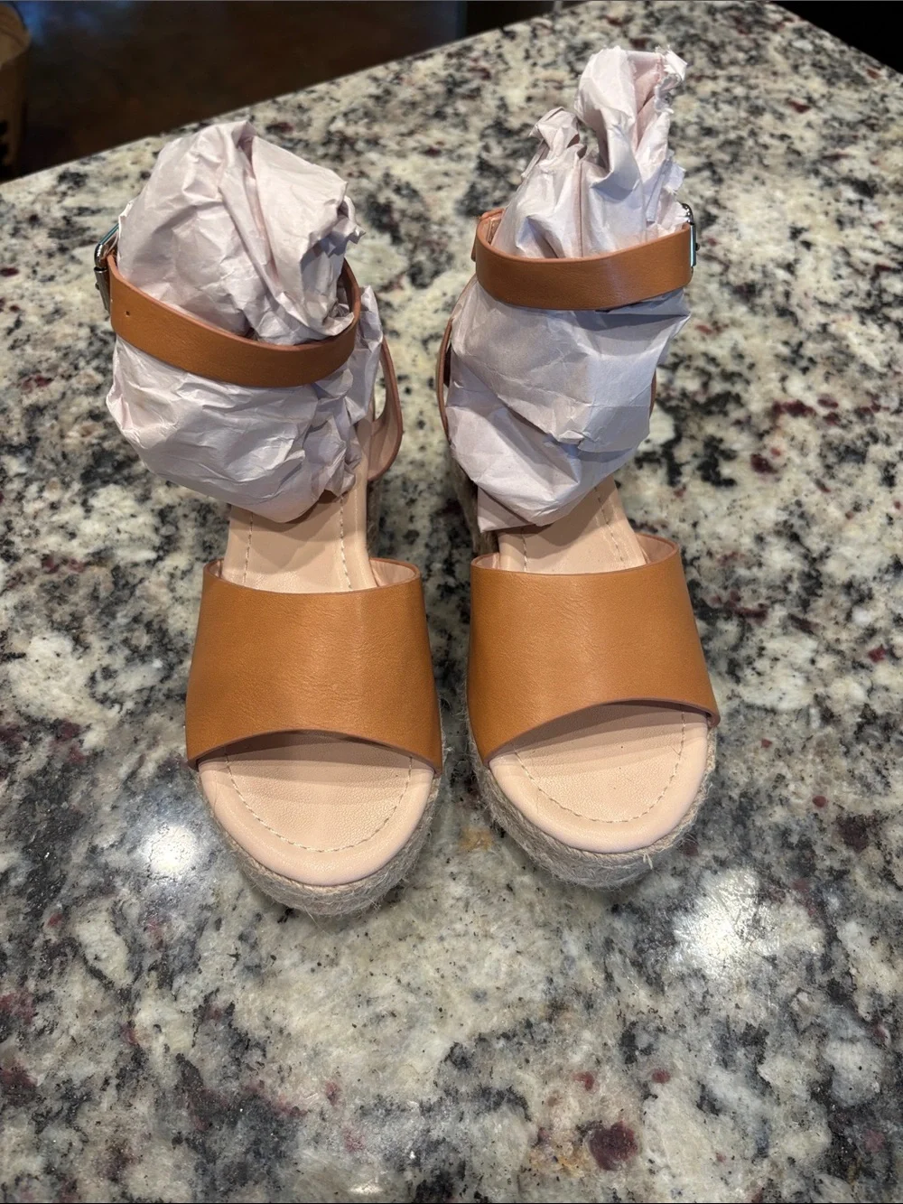 Kids Tan Espadrille-Style Platform Sandals with Ankle Strap